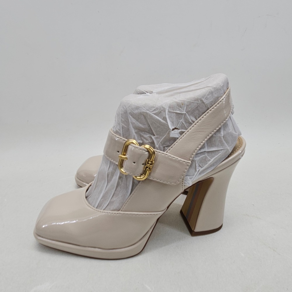 Sam Edelman Jildie Slingback Mary Jane Pump 7M Heels Linen Patent Square Toe - Picture 7 of 16